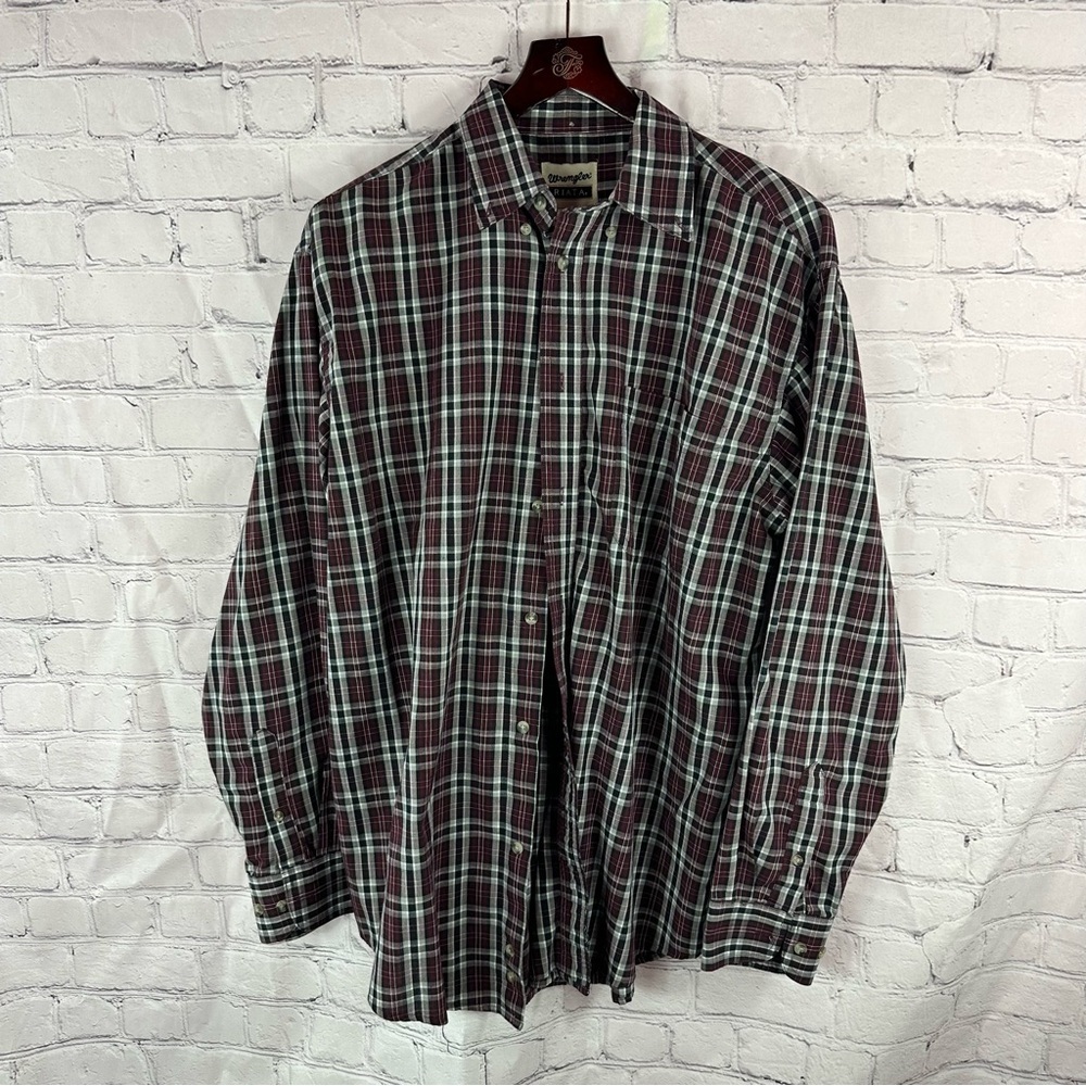 Wrangler Riata Cotton Blend Men's Casual Plaid Shirt Sz L Western Wear Classic